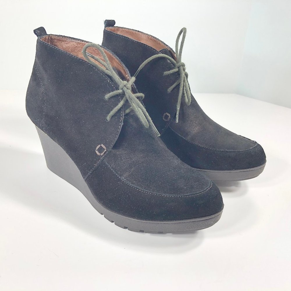 Donald J Pliner Black Suede Nilos Ankle Wedge Booties Boots Lace Up Women’s 8M